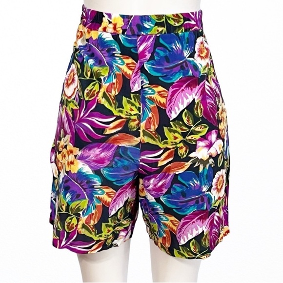 Silk Tropical Print High Waist Bermuda Shorts SZ M - Picture 7 of 8